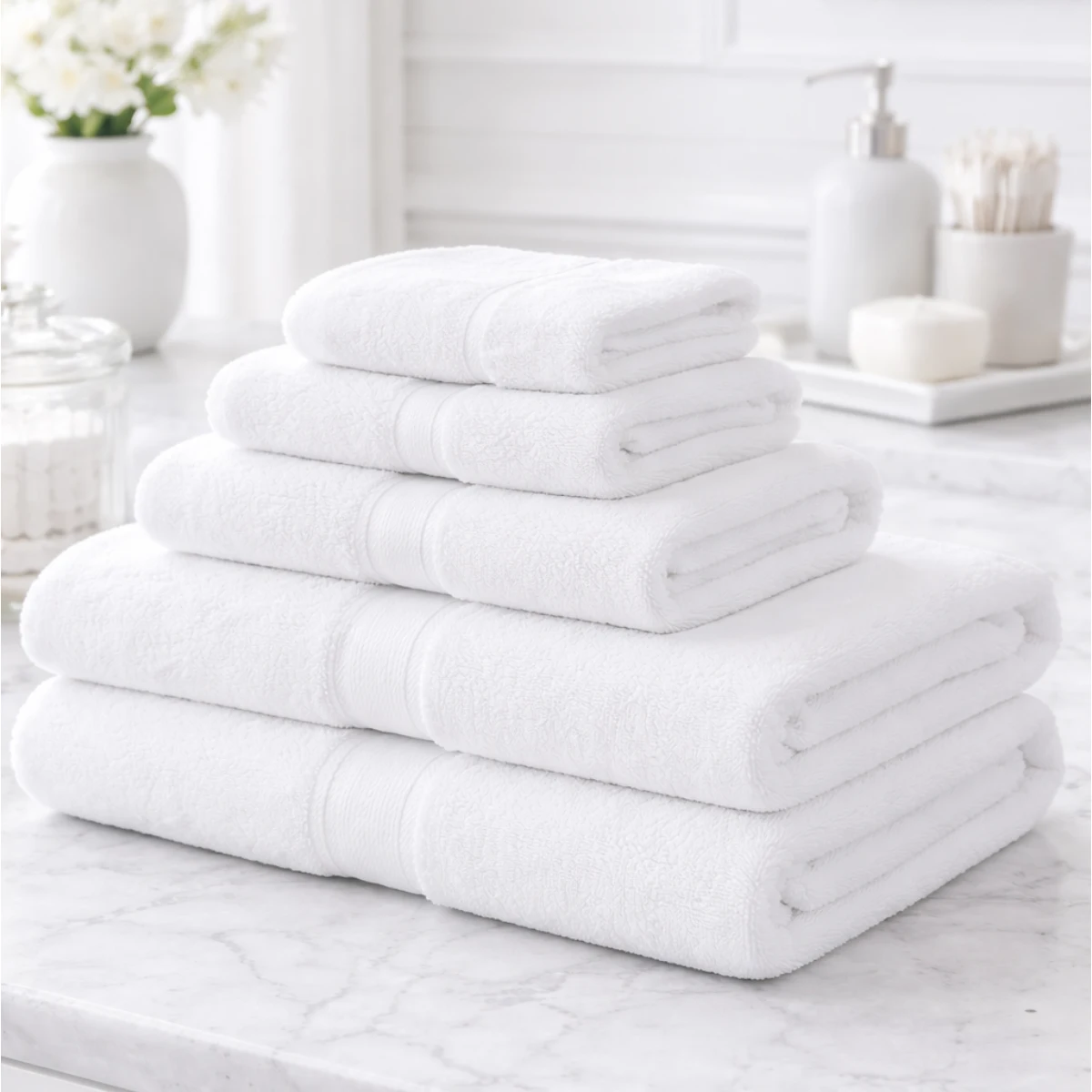 Luxury White Face & Hand Towels for Hotels & Spas